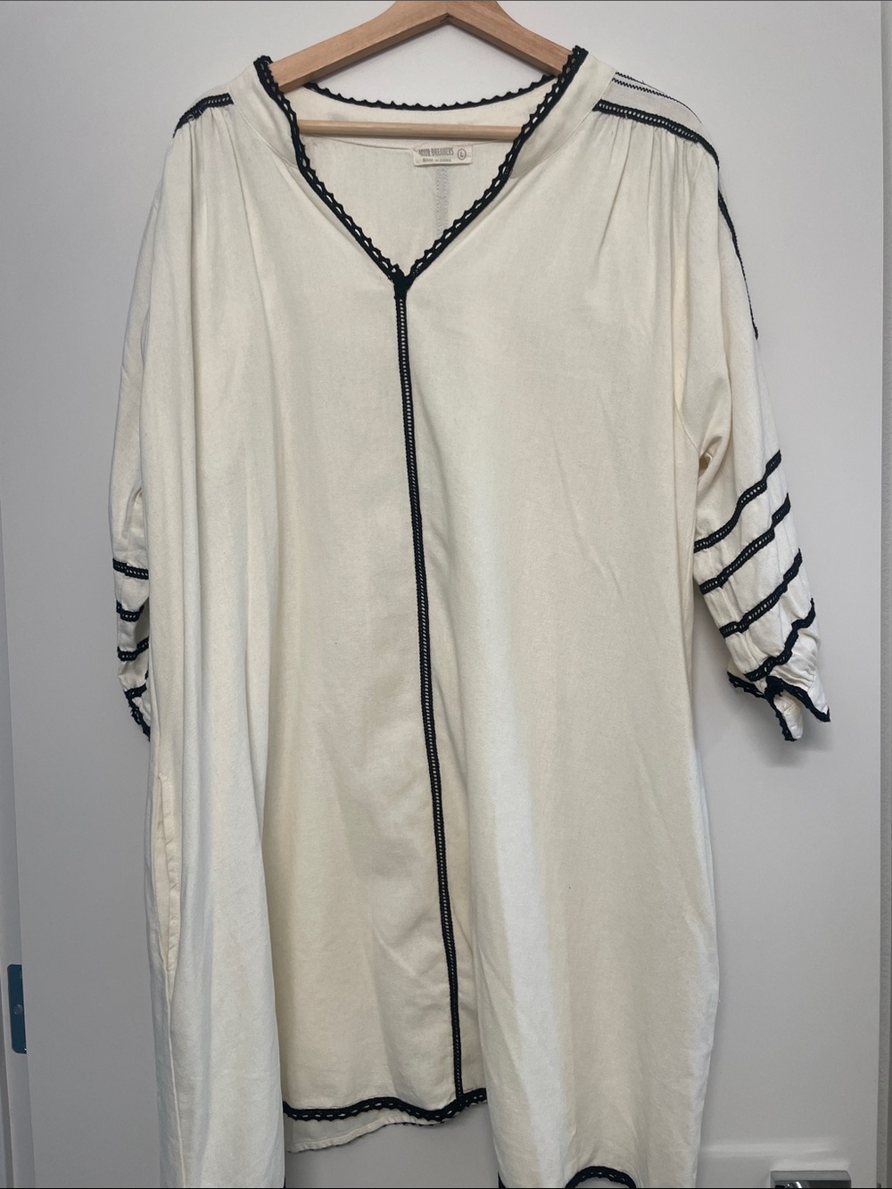 Dreamers Ivory tunic Dress with Black  trim Accents